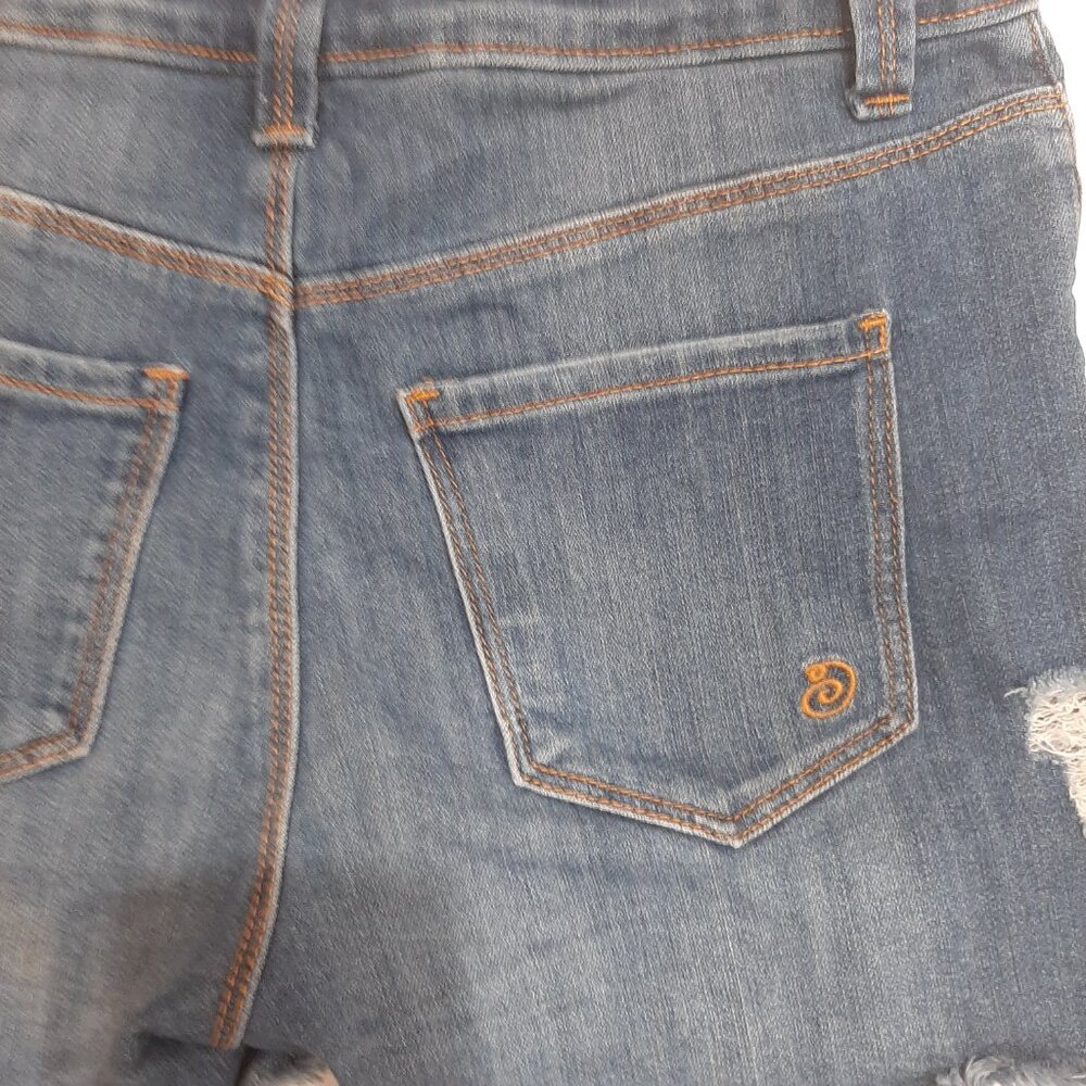 Button fly distressed high rise waisted denim jean shorts medium wash - Picture 6 of 12